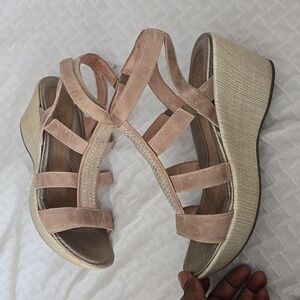 NAOT Beige Elegant Wedge Sandals With Rhinestones Summer Shoes